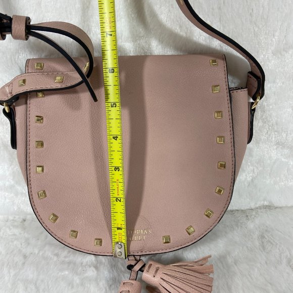 Victorias Secrets Saddle Bag Pink Faux Leather Small Crossbody Fringe Tassels - Picture 6 of 9